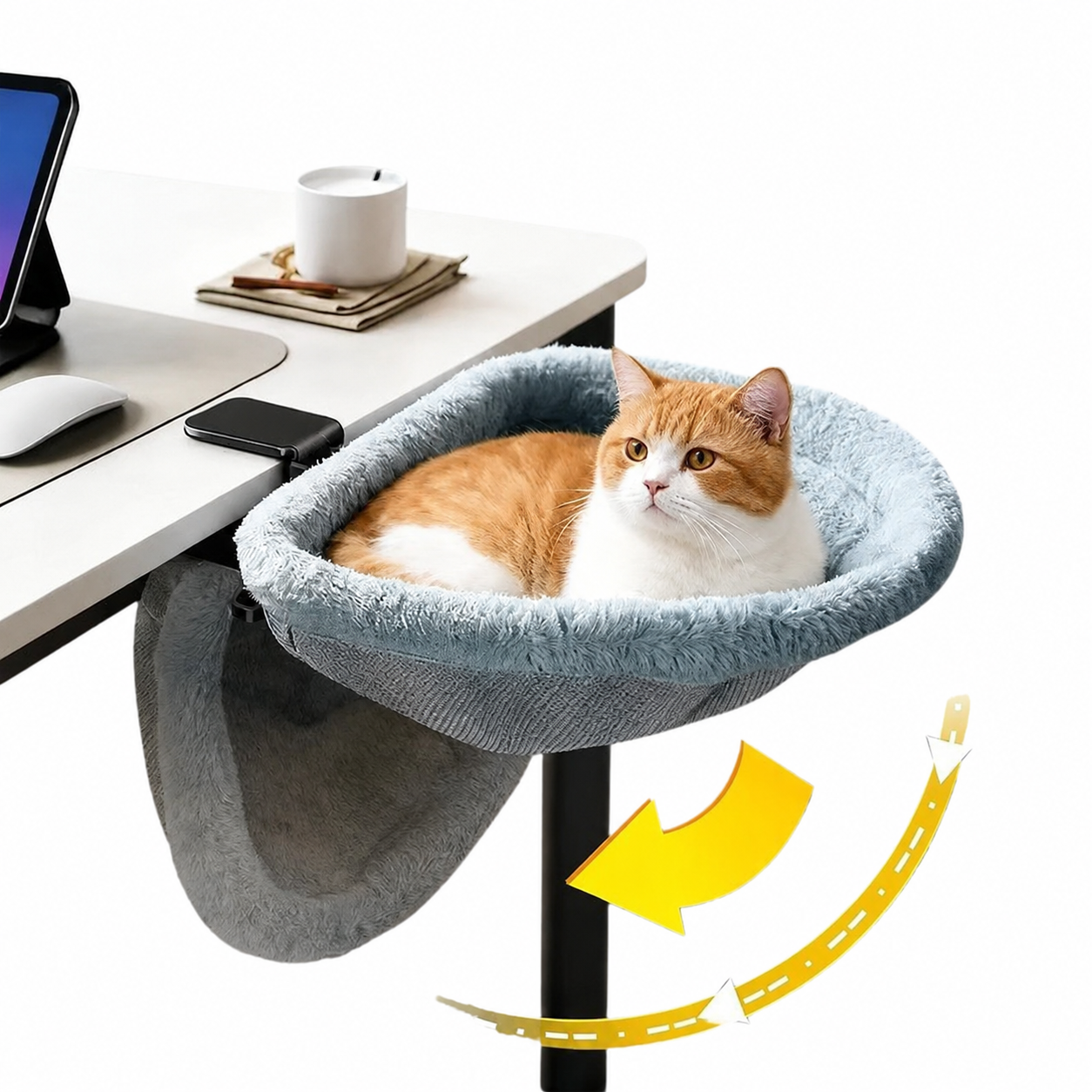 Foldable Cat Desk Bed – Attachable Desktop Cat Perch with Faux Fur, Holds 40 lb