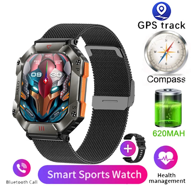 Rugged Military Smartwatch for Men – IP67 Waterproof | Fitness Tracker | Bluetooth Calls | AI Voice | 6 Styles