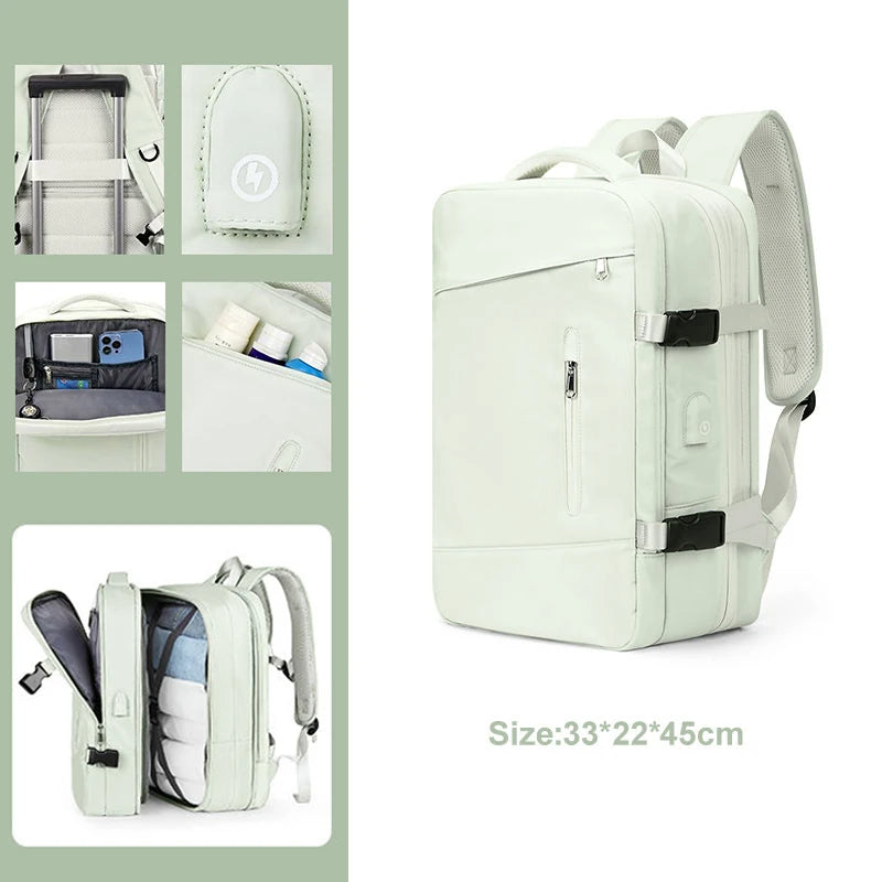 Expandable Travel Backpack – USB Charging Port | Laptop Compartment | Unisex | 8 Colors | Carry-On Friendly
