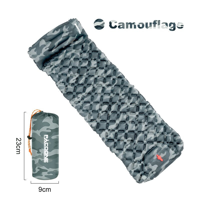 Camping Inflatable Mattress | Self-Inflating Sleeping Pad with Built-In Pillow