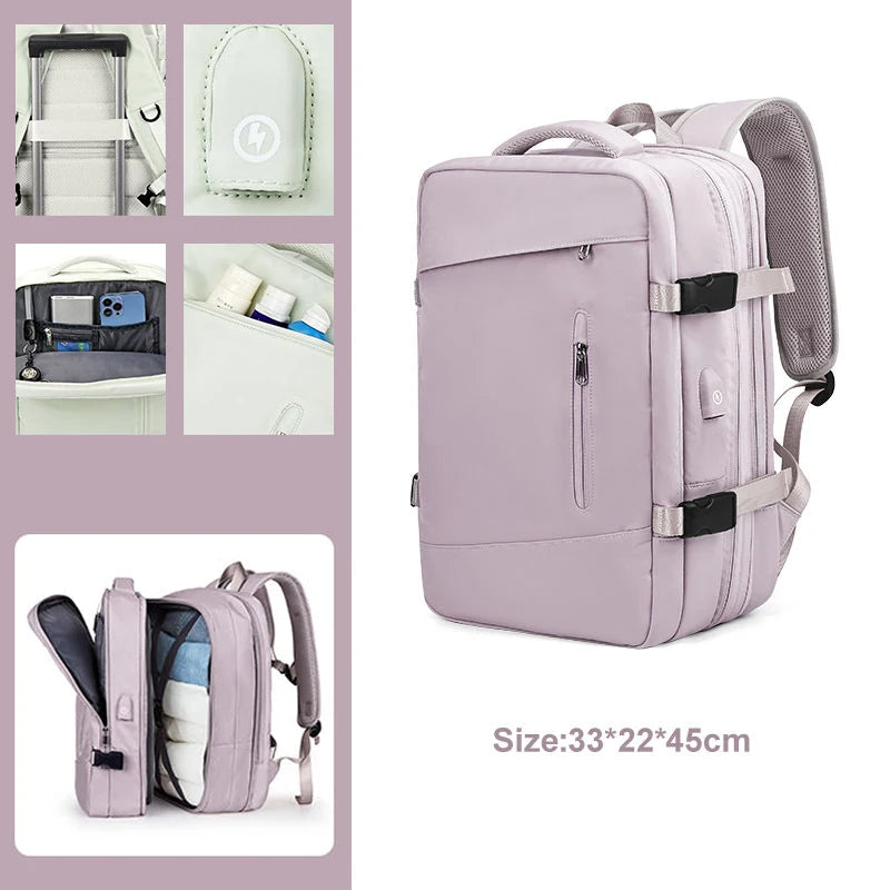 Expandable Travel Backpack – USB Charging Port | Laptop Compartment | Unisex | 8 Colors | Carry-On Friendly