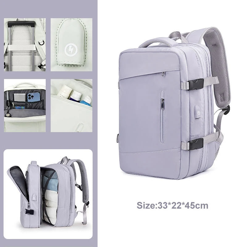 Expandable Travel Backpack – USB Charging Port | Laptop Compartment | Unisex | 8 Colors | Carry-On Friendly