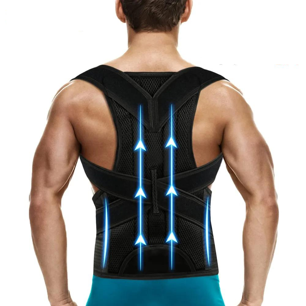 Back Posture Corrector with Lumbar Support – Adjustable Brace for Men & Women | XS–2XL | Black & Gray