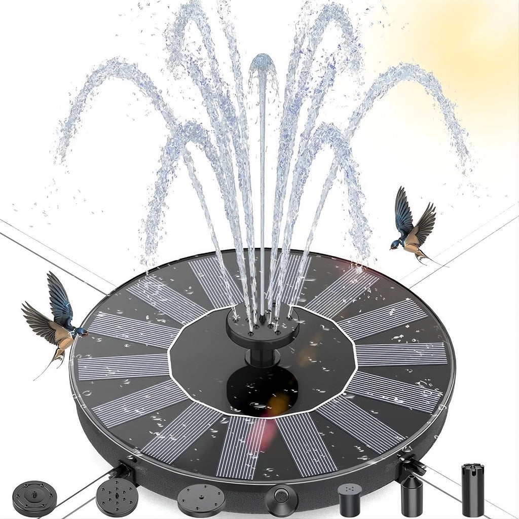 Solar Powered Water Fountain Pump – 6 Nozzles, No Batteries, 50-70cm Spray