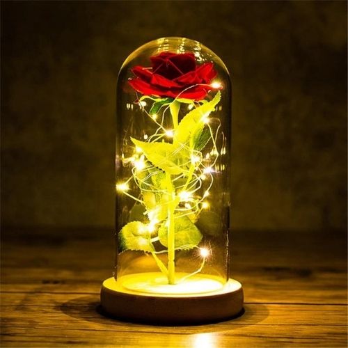 Enchanted Galaxy Rose LED Lamp – Iridescent Glow | Fairy Lights | Wooden Base | Perfect Gift for Her