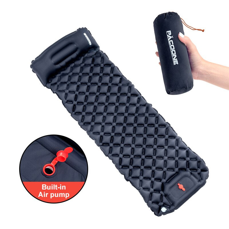 Camping Inflatable Mattress | Self-Inflating Sleeping Pad with Built-In Pillow