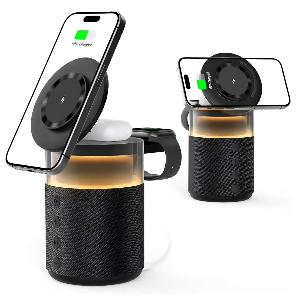 5-in-1 Magnetic Wireless Charging Station – Bluetooth Speaker & Night Light | iPhone, Watch & Earbuds