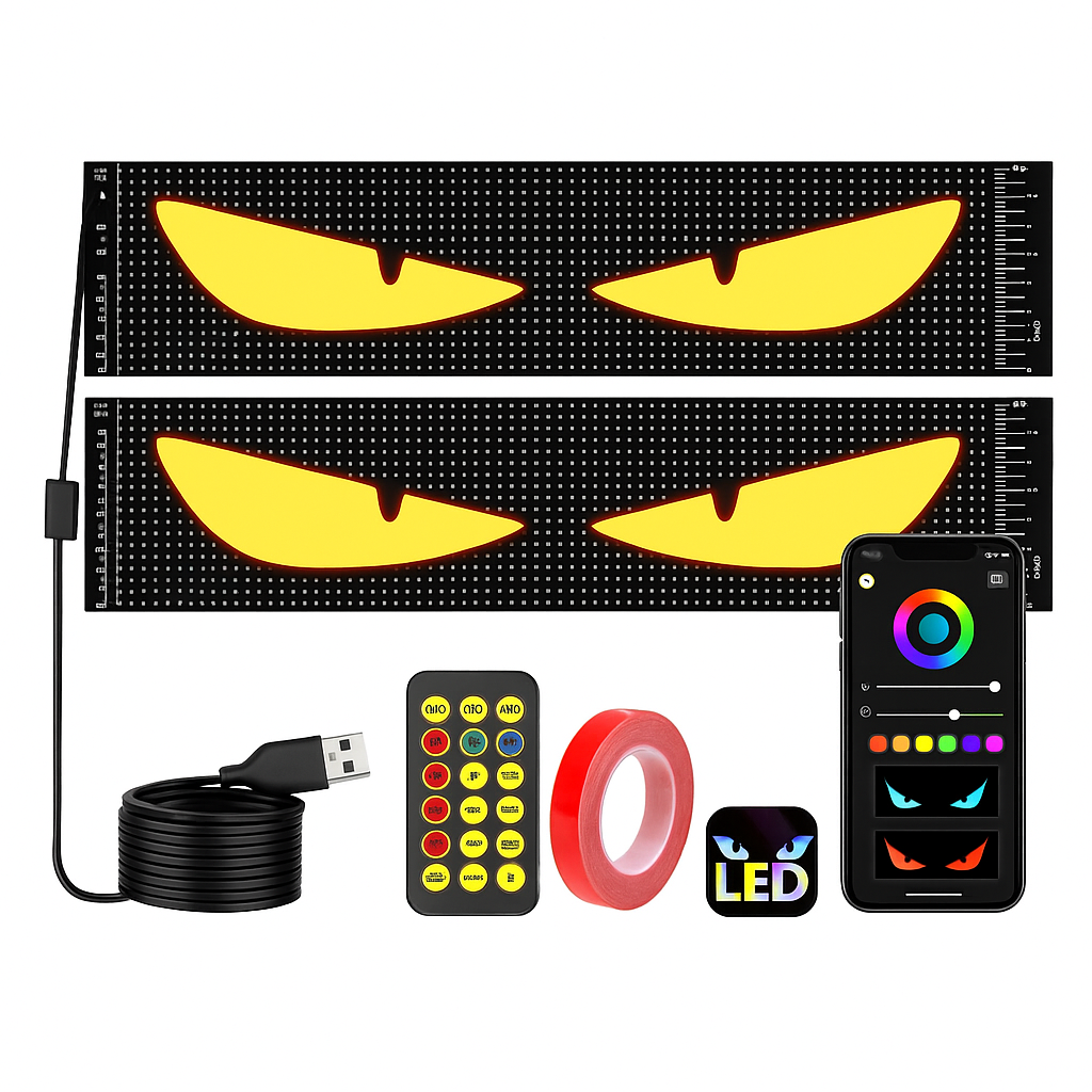 Dynamic Big Eye LED Windshield Display | App-Controlled Animated Car Lights