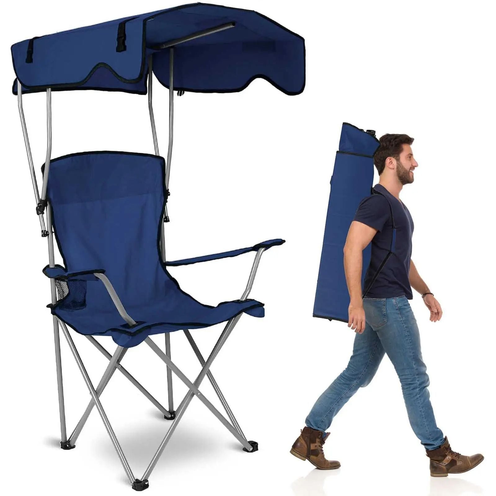 Camping Chair with Canopy | UPF 50+ Sunshade | 350 lbs Capacity