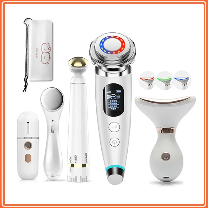 Multifunctional EMS Skin Tightening & Rejuvenation Kit – Red & Blue Light Therapy | Eye Massager | Micro-Current | 5-in-1
