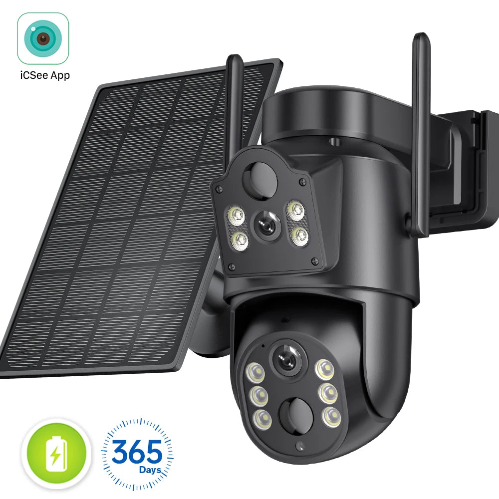 4K Dual Lens Solar Security Camera – Outdoor WiFi Camera with Wide Angle & Zoom View