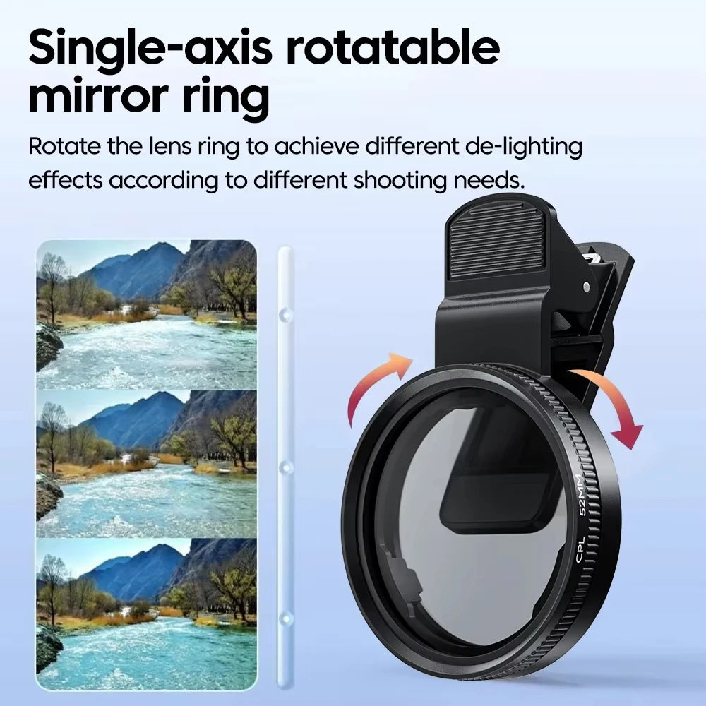 52mm Clip-On CPL Phone Camera Lens Filter – Anti-Glare Polarizing Lens for Smartphones
