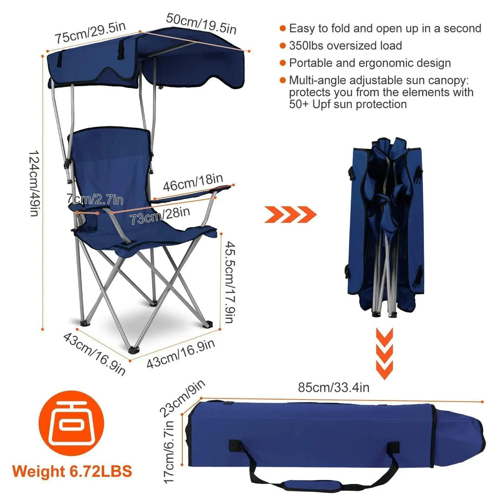 Camping Chair with Canopy | UPF 50+ Sunshade | 350 lbs Capacity