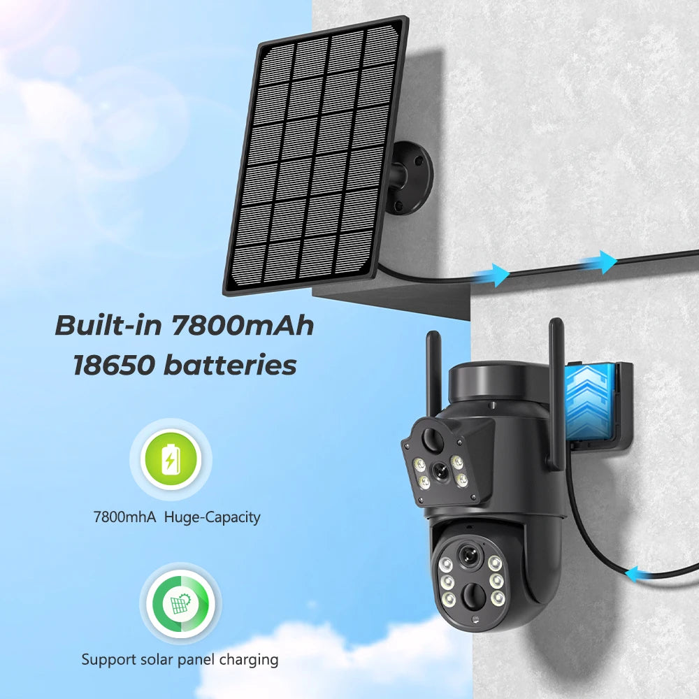 4K Dual Lens Solar Security Camera – Outdoor WiFi Camera with Wide Angle & Zoom View