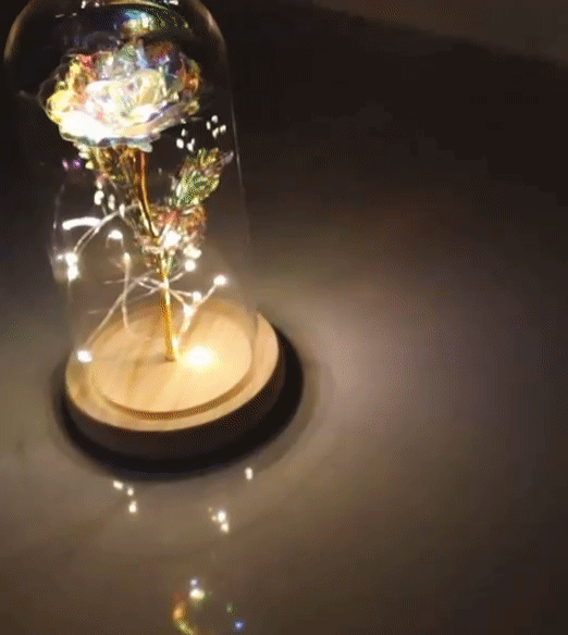 Enchanted Galaxy Rose LED Lamp – Iridescent Glow | Fairy Lights | Wooden Base | Perfect Gift for Her