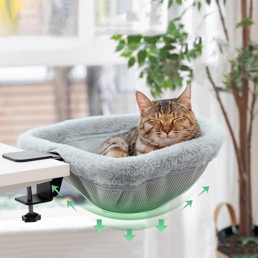 Foldable Cat Desk Bed – Attachable Desktop Cat Perch with Faux Fur, Holds 40 lb