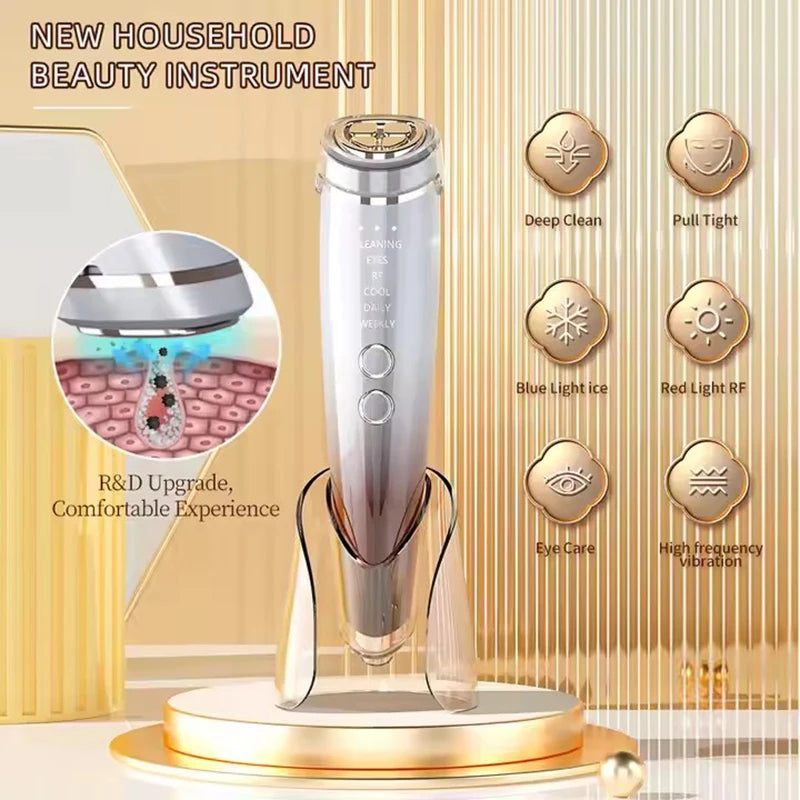 6-in-1 EMS Facial Massager – Microcurrent Face Lift Device with RF, LED Light Therapy & Hot/Cold Modes