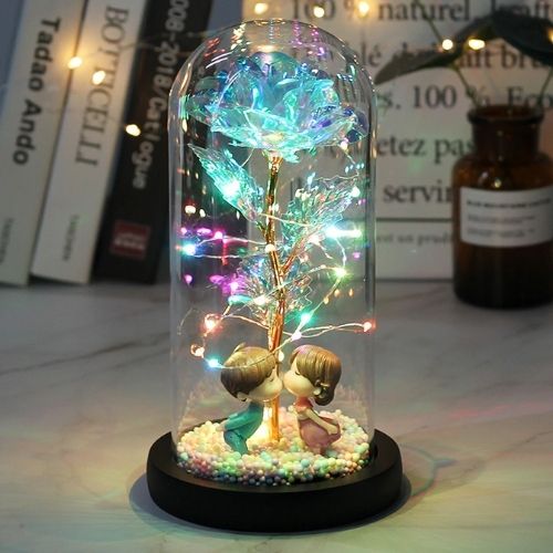 Enchanted Galaxy Rose LED Lamp – Iridescent Glow | Fairy Lights | Wooden Base | Perfect Gift for Her