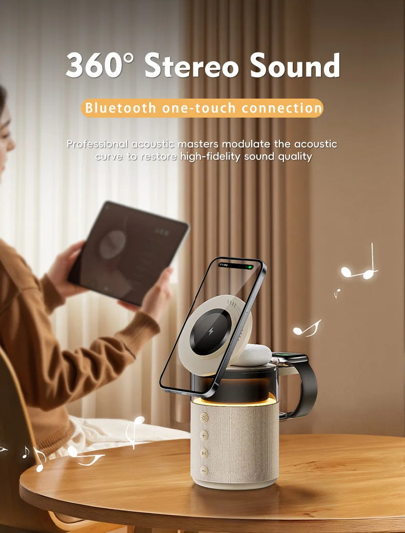5-in-1 Magnetic Wireless Charging Station – Bluetooth Speaker & Night Light | iPhone, Watch & Earbuds