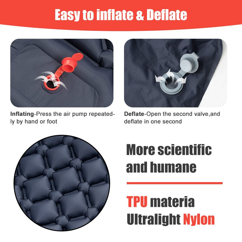 Camping Inflatable Mattress | Self-Inflating Sleeping Pad with Built-In Pillow