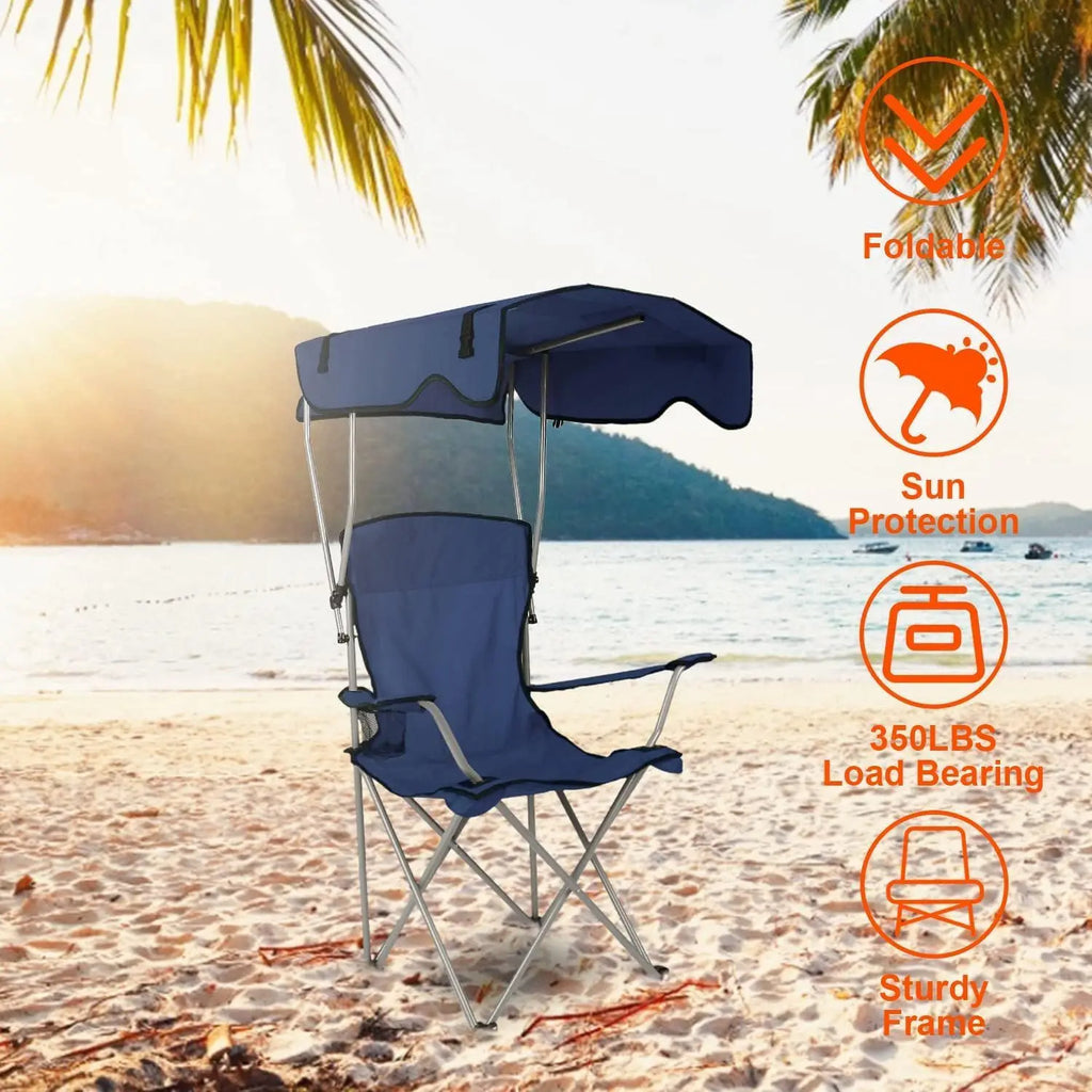 Camping Chair with Canopy | UPF 50+ Sunshade | 350 lbs Capacity