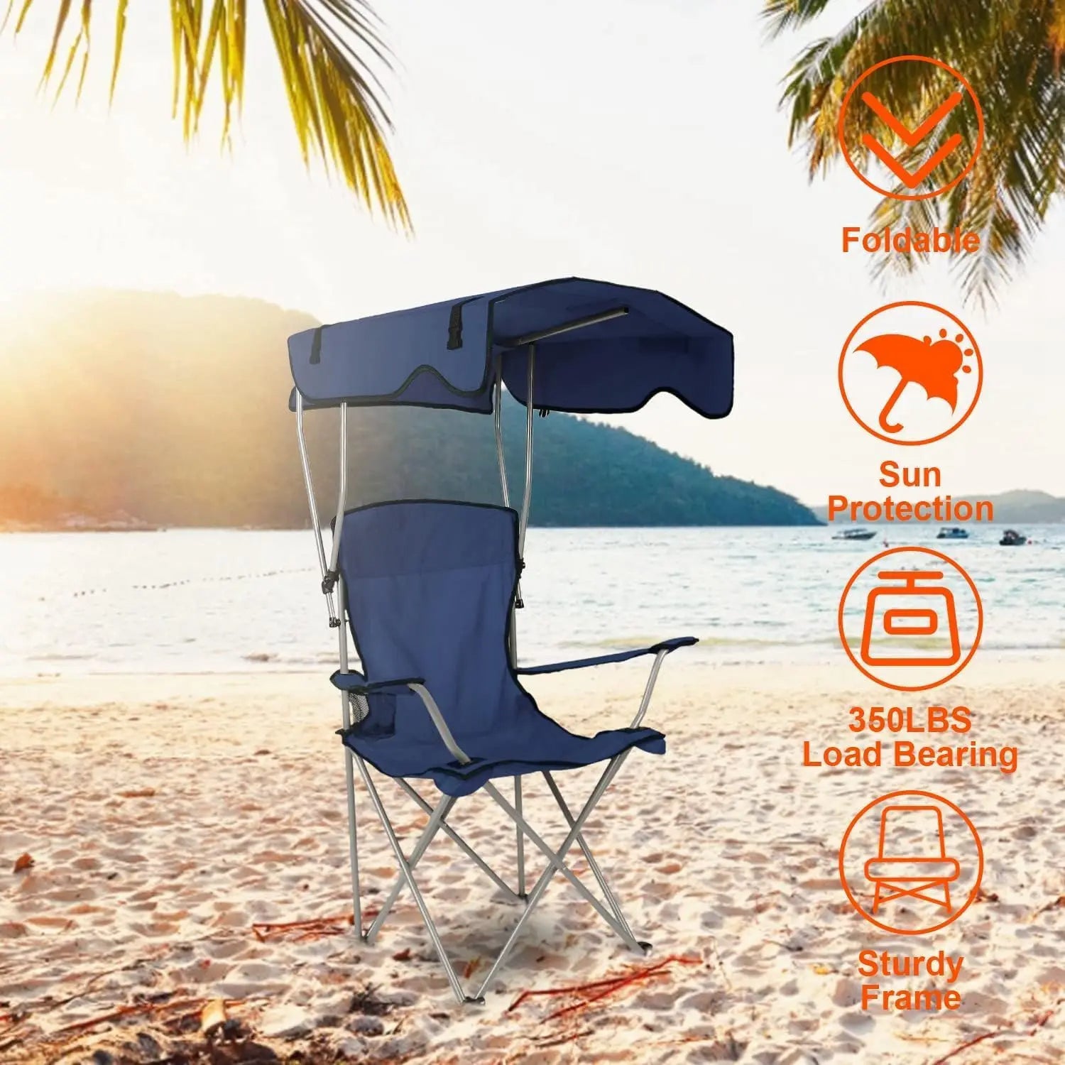 Camping Chair with Canopy | UPF 50+ Sunshade | 350 lbs Capacity