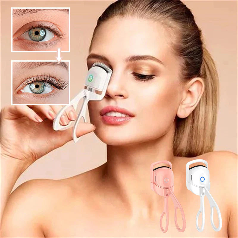 Electric Heated Eyelash Curler – USB Rechargeable | Long-Lasting Lift | Safe & Gentle | White & Pink