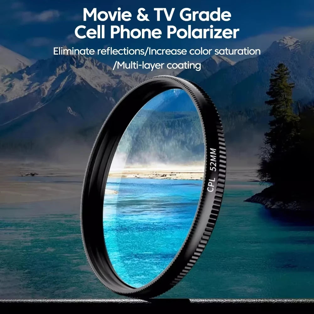 52mm Clip-On CPL Phone Camera Lens Filter – Anti-Glare Polarizing Lens for Smartphones