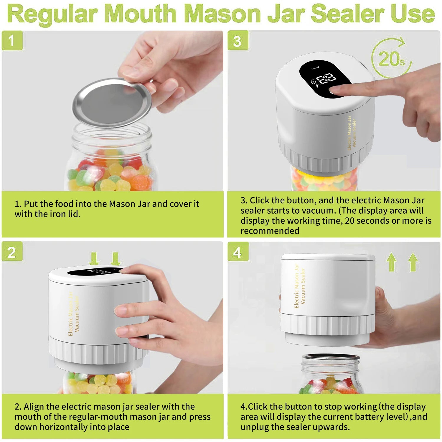 Electric Mason Jar Vacuum Sealer Kit | Wide & Regular Mouth