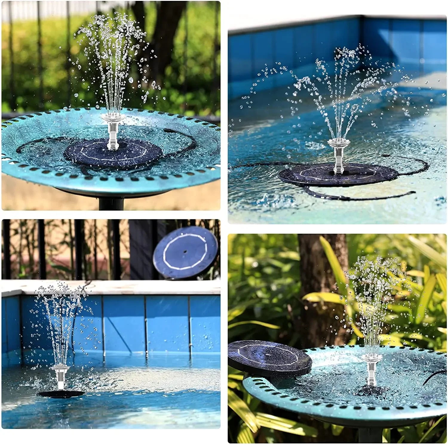 Solar Powered Water Fountain Pump – 6 Nozzles, No Batteries, 50-70cm Spray