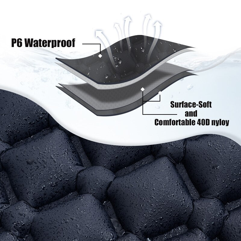 Camping Inflatable Mattress | Self-Inflating Sleeping Pad with Built-In Pillow