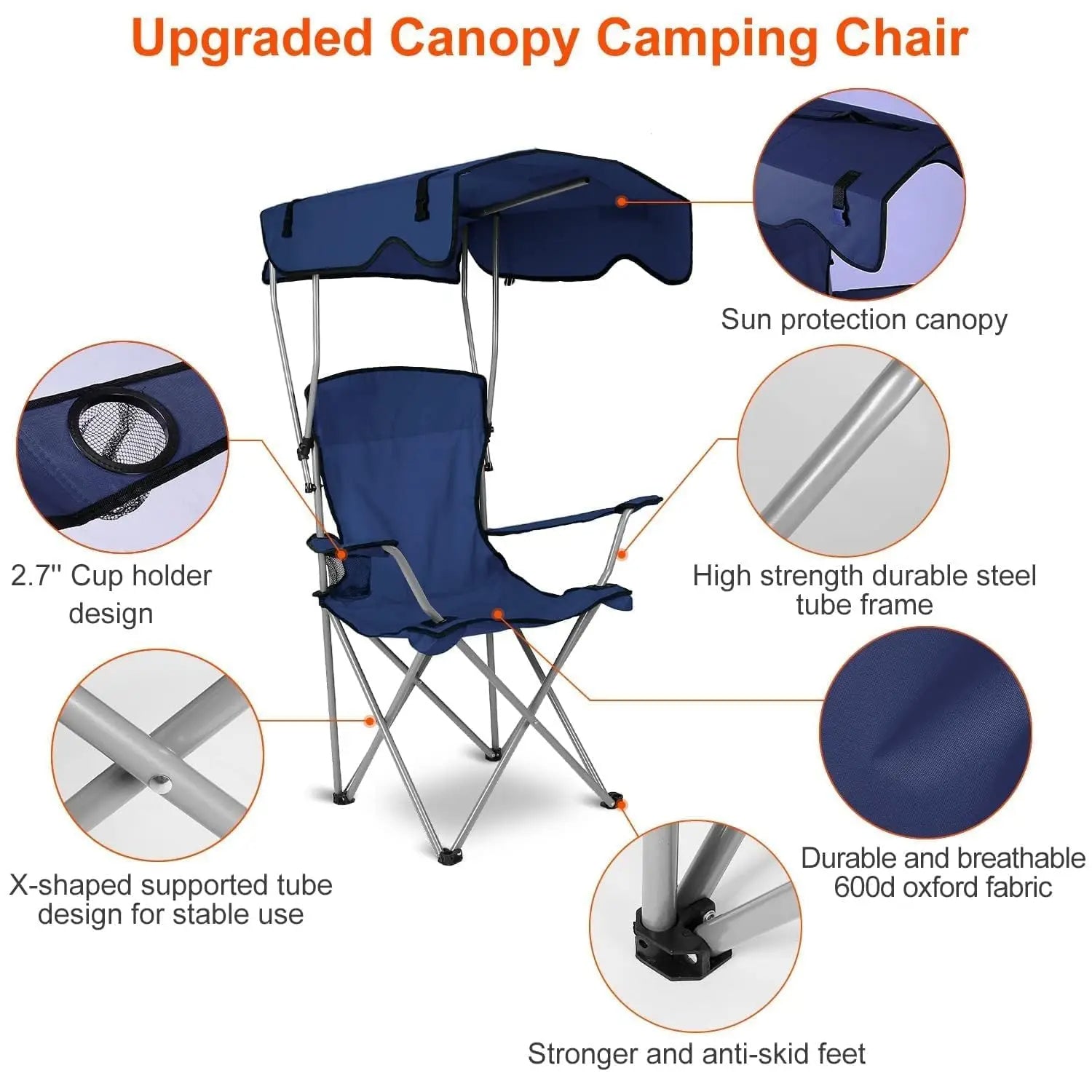 Camping Chair with Canopy | UPF 50+ Sunshade | 350 lbs Capacity