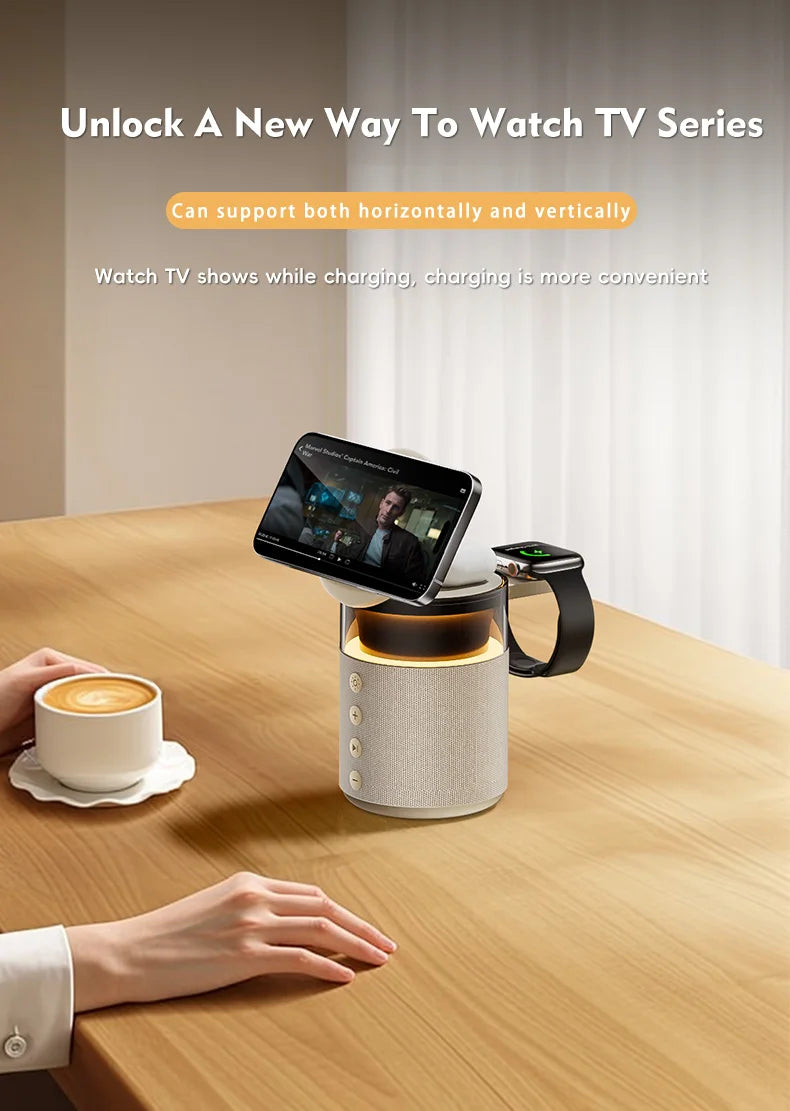 5-in-1 Magnetic Wireless Charging Station – Bluetooth Speaker & Night Light | iPhone, Watch & Earbuds