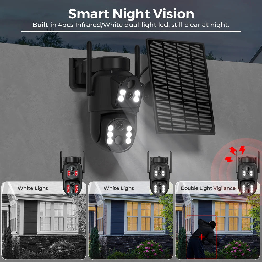 4K Dual Lens Solar Security Camera – Outdoor WiFi Camera with Wide Angle & Zoom View