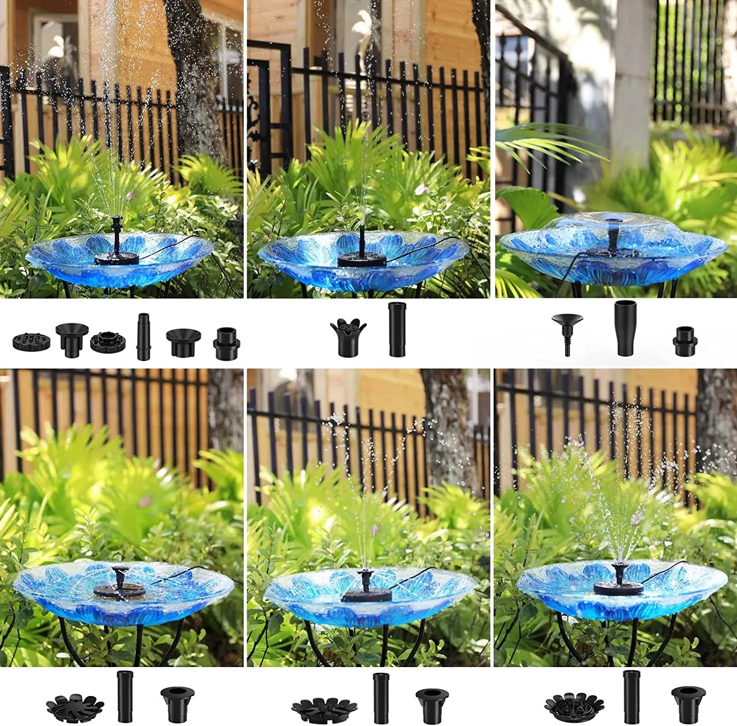 Solar Powered Water Fountain Pump – 6 Nozzles, No Batteries, 50-70cm Spray