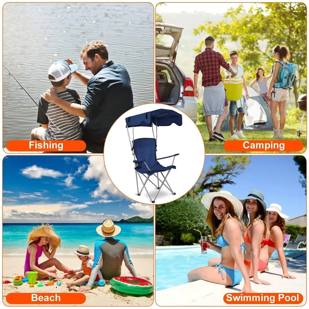 Camping Chair with Canopy | UPF 50+ Sunshade | 350 lbs Capacity