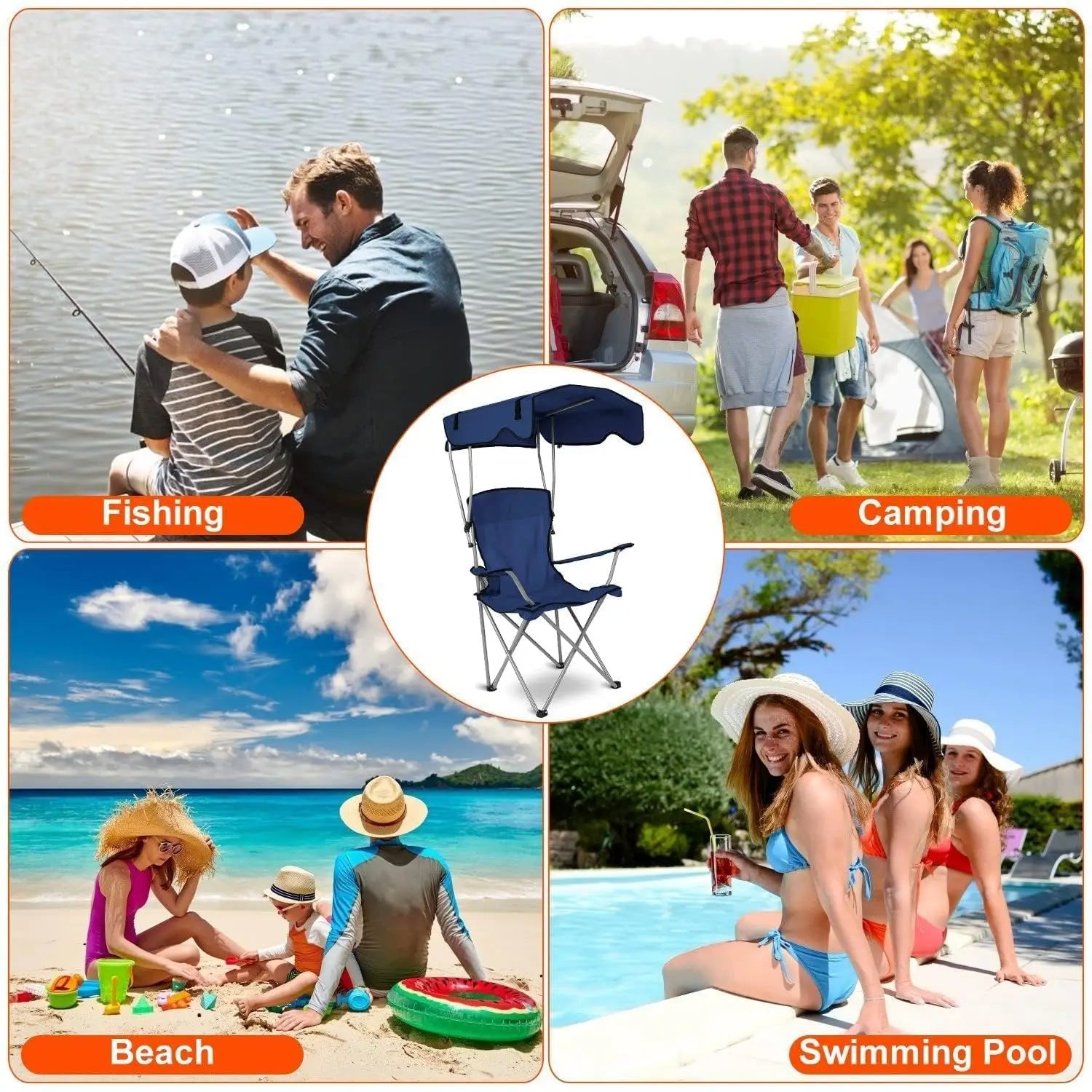 Camping Chair with Canopy | UPF 50+ Sunshade | 350 lbs Capacity