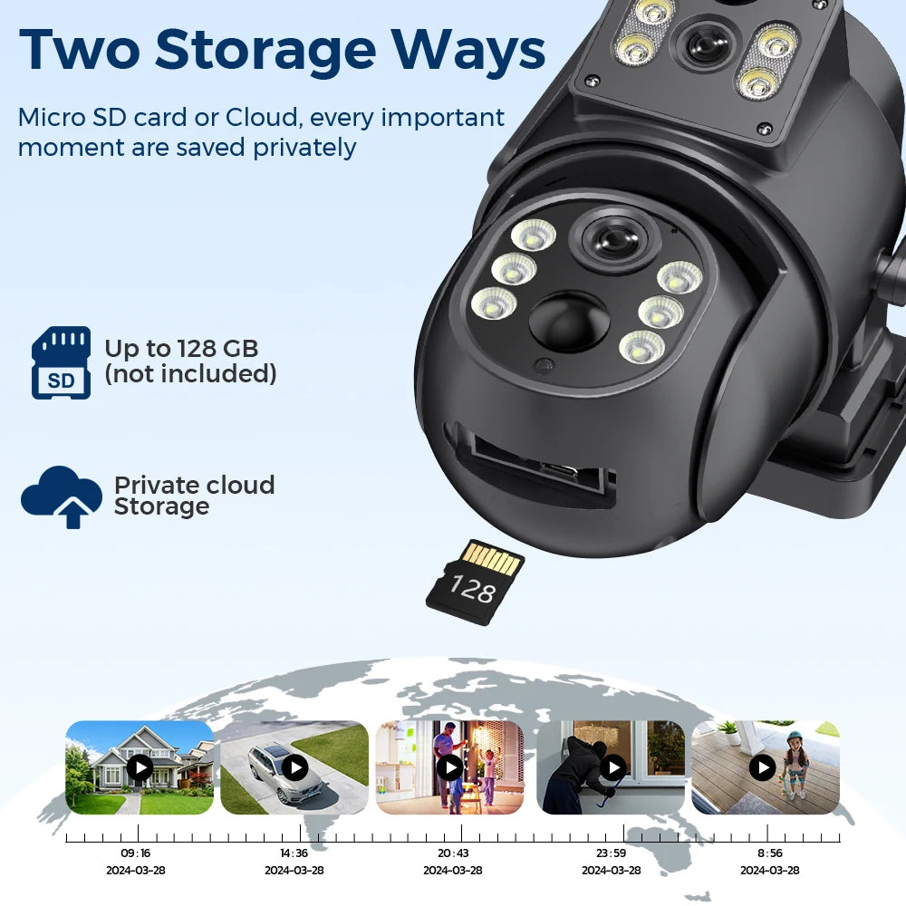 4K Dual Lens Solar Security Camera – Outdoor WiFi Camera with Wide Angle & Zoom View