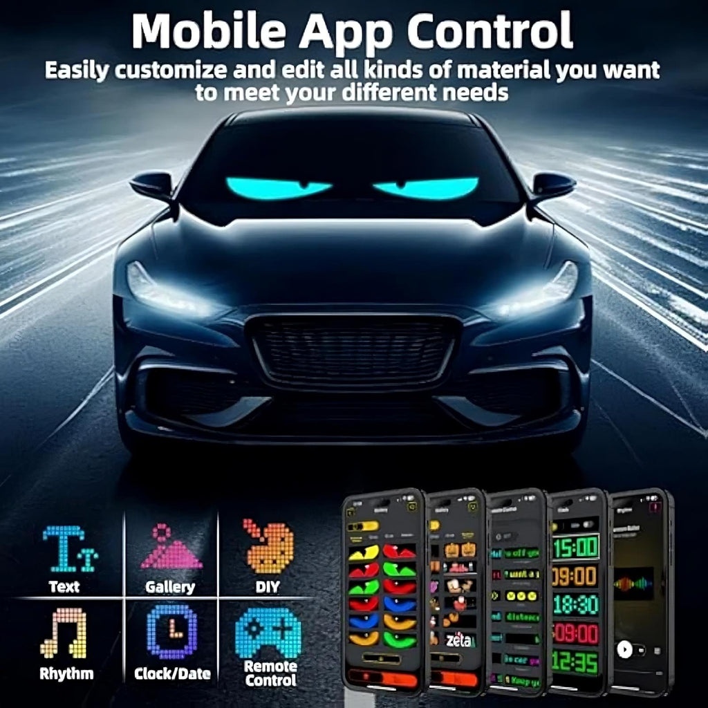 Dynamic Big Eye LED Windshield Display | App-Controlled Animated Car Lights