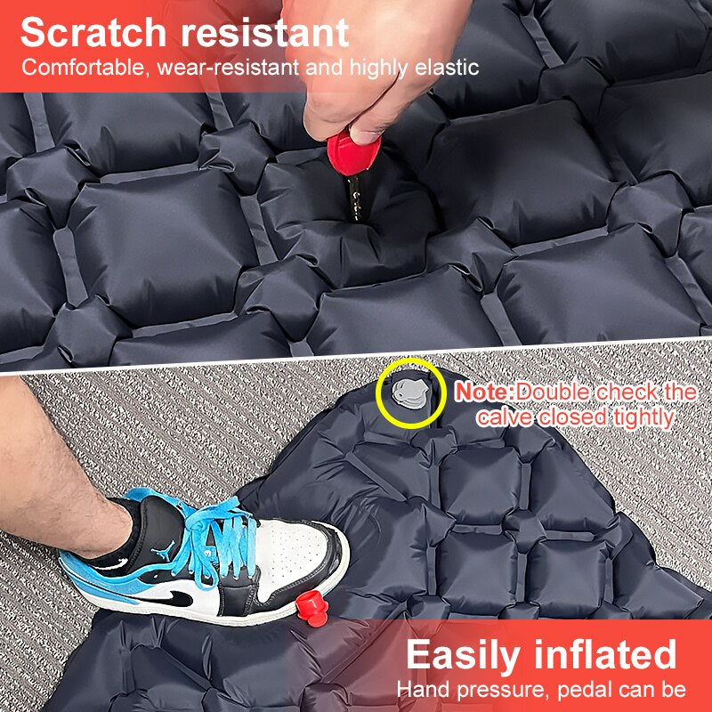 Camping Inflatable Mattress | Self-Inflating Sleeping Pad with Built-In Pillow