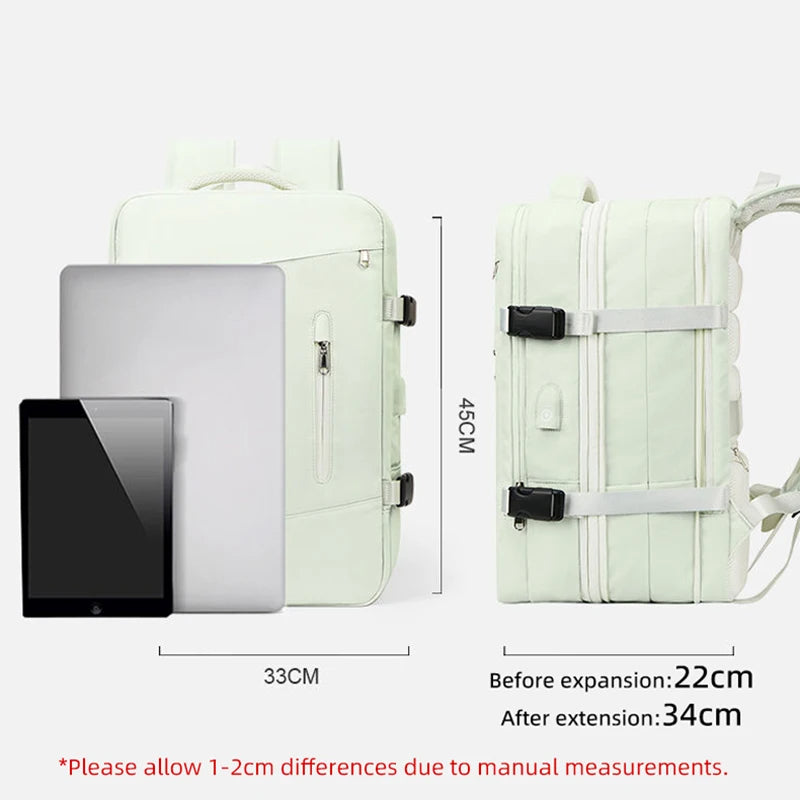 Expandable Travel Backpack – USB Charging Port | Laptop Compartment | Unisex | 8 Colors | Carry-On Friendly