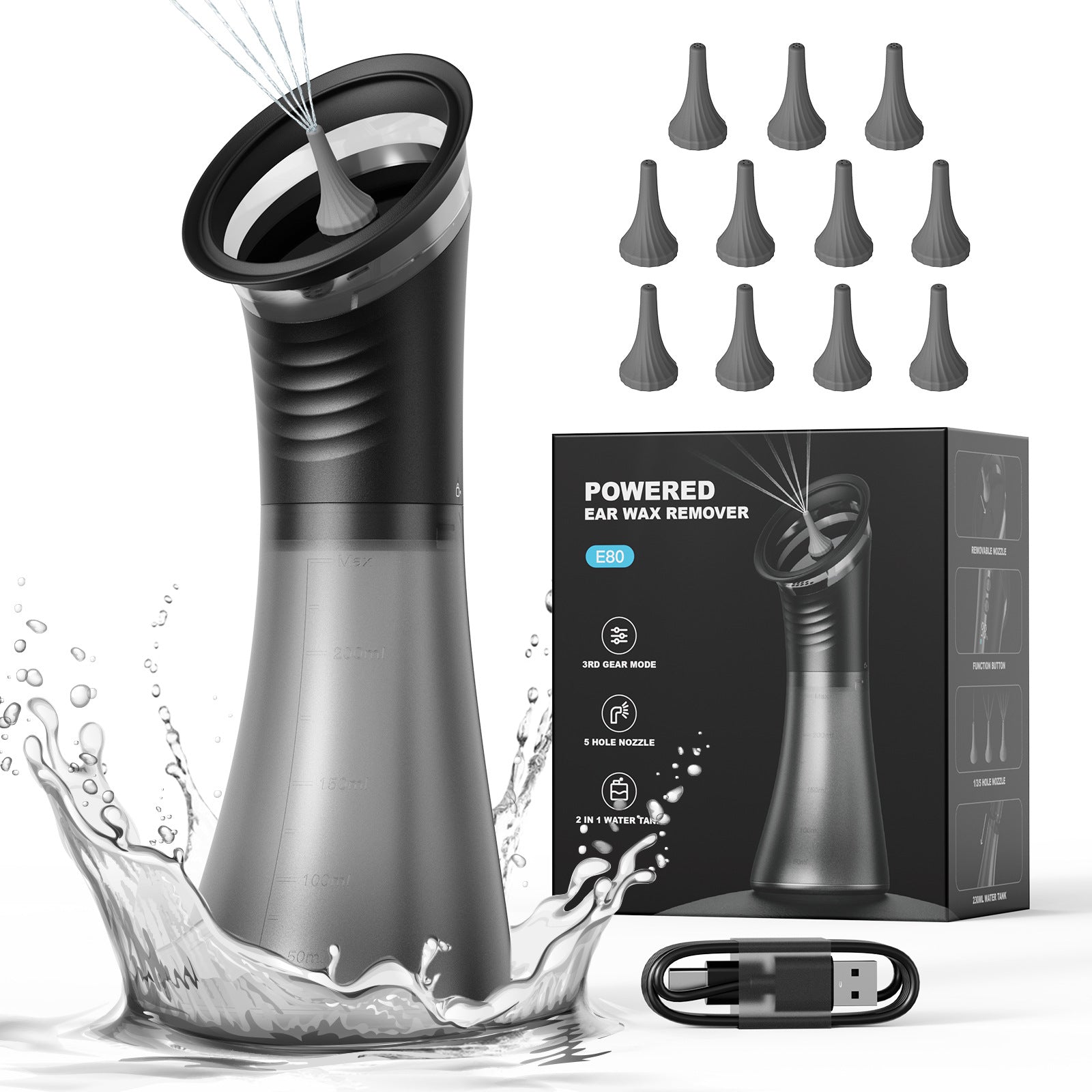 Electric Ear Irrigation Kit | 4 Pressure Levels | IPX7 Waterproof | Safe Ear Wax Removal