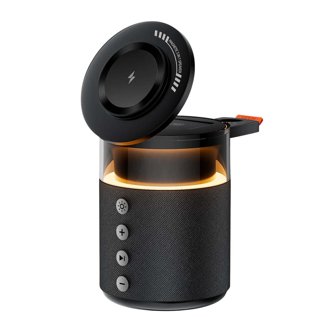 5-in-1 Magnetic Wireless Charging Station – Bluetooth Speaker & Night Light | iPhone, Watch & Earbuds