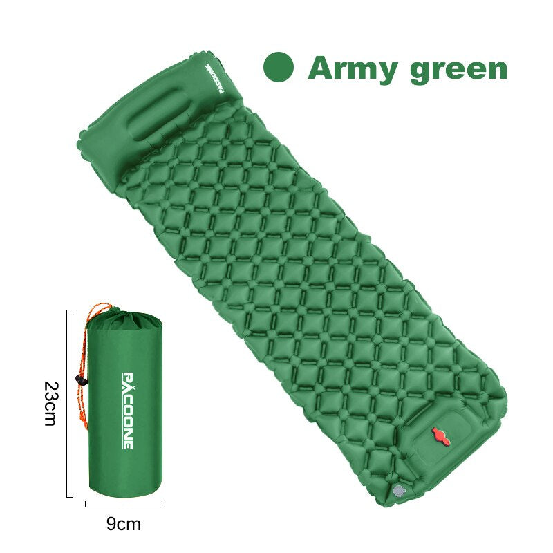 Camping Inflatable Mattress | Self-Inflating Sleeping Pad with Built-In Pillow