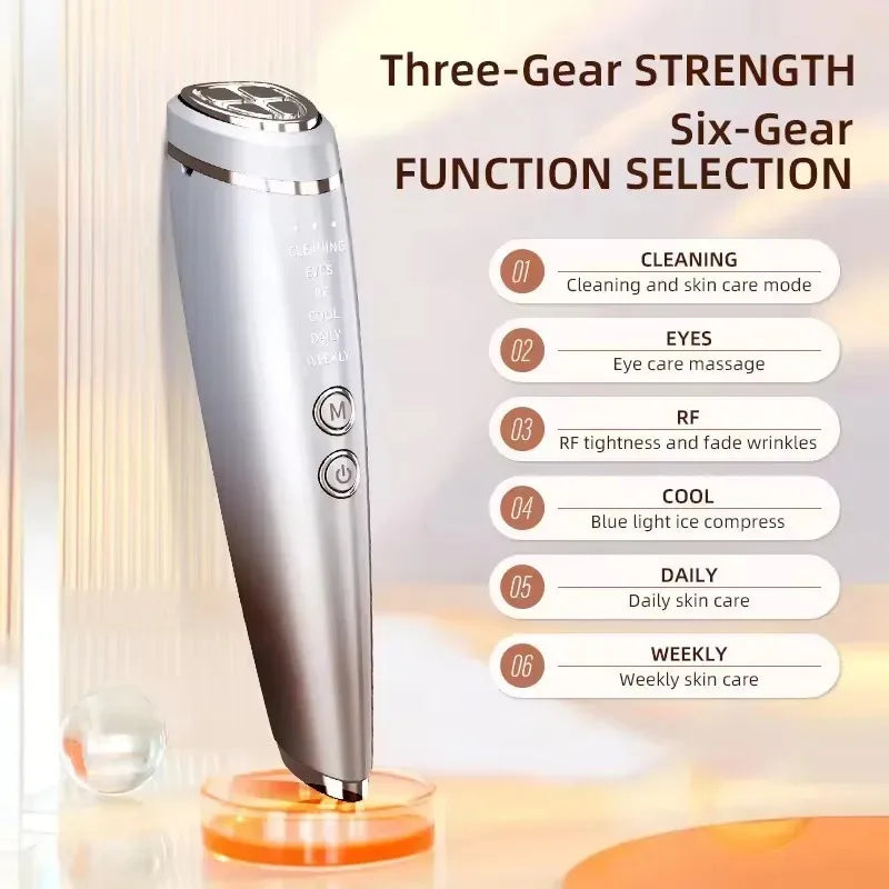 6-in-1 EMS Facial Massager – Microcurrent Face Lift Device with RF, LED Light Therapy & Hot/Cold Modes