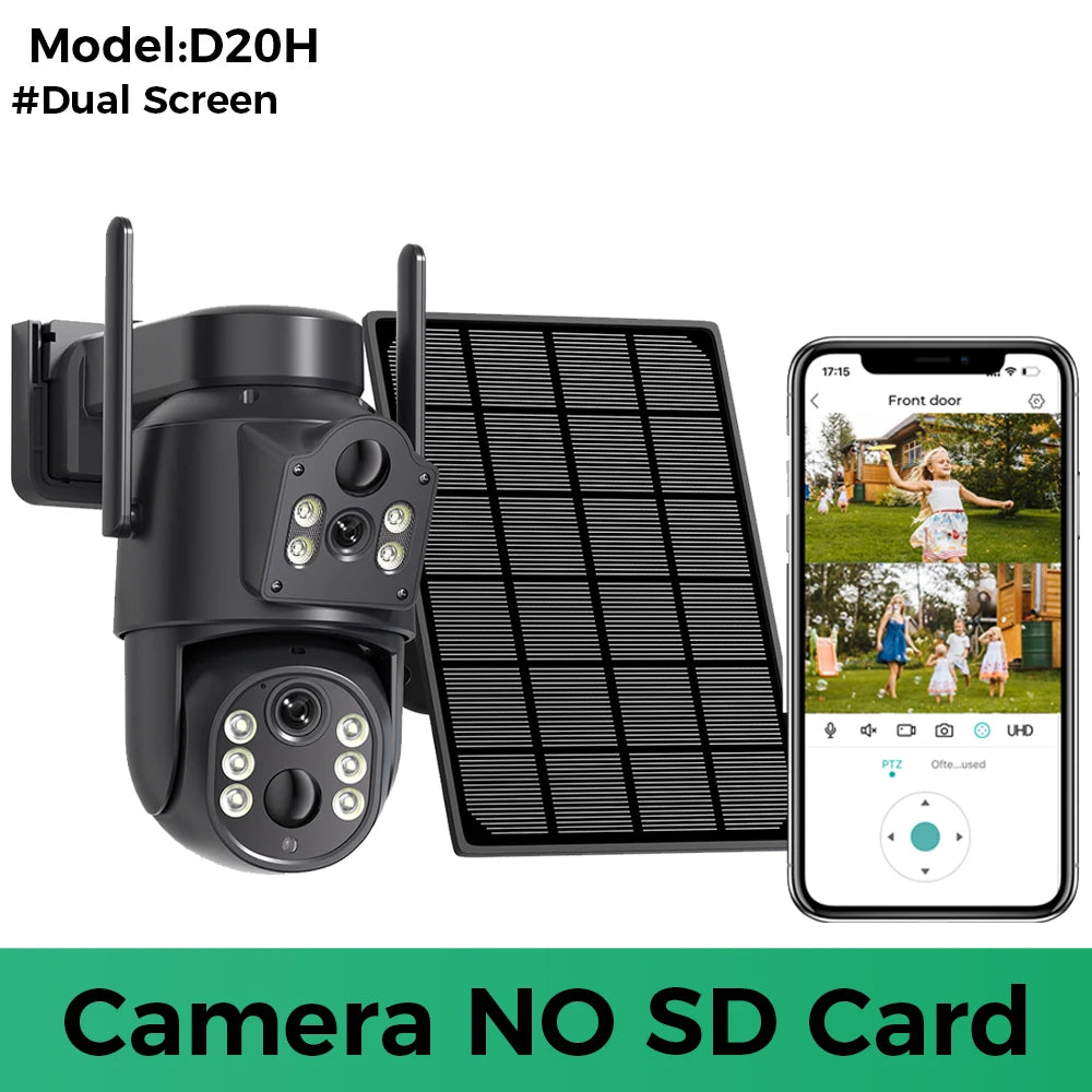 4K Dual Lens Solar Security Camera – Outdoor WiFi Camera with Wide Angle & Zoom View
