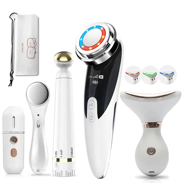Multifunctional EMS Skin Tightening & Rejuvenation Kit – Red & Blue Light Therapy | Eye Massager | Micro-Current | 5-in-1