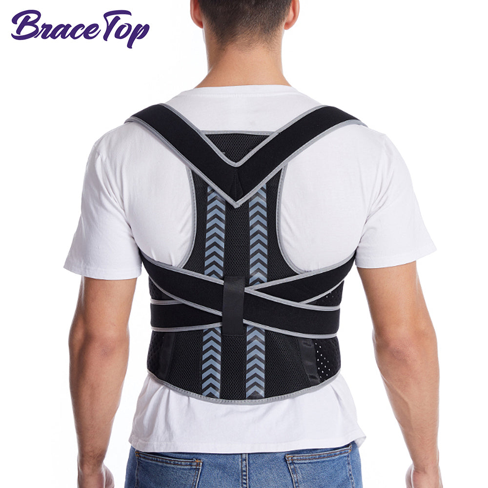 Back Posture Corrector with Lumbar Support – Adjustable Brace for Men & Women | XS–2XL | Black & Gray