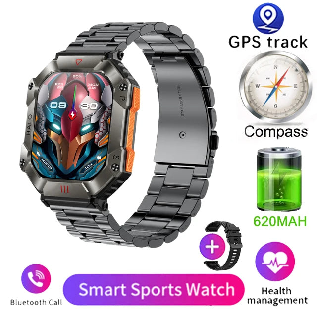 Rugged Military Smartwatch for Men – IP67 Waterproof | Fitness Tracker | Bluetooth Calls | AI Voice | 6 Styles