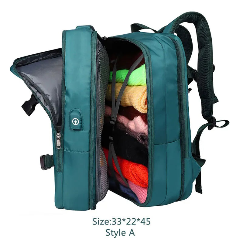 Expandable Travel Backpack – USB Charging Port | Laptop Compartment | Unisex | 8 Colors | Carry-On Friendly